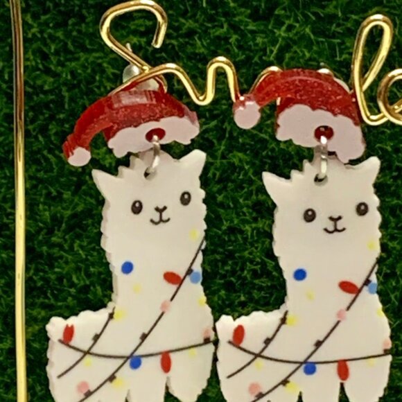 Llama Earring, Santa Earring, Christmas Earring, Alpaca Earring, Gift Idea - Picture 2 of 4